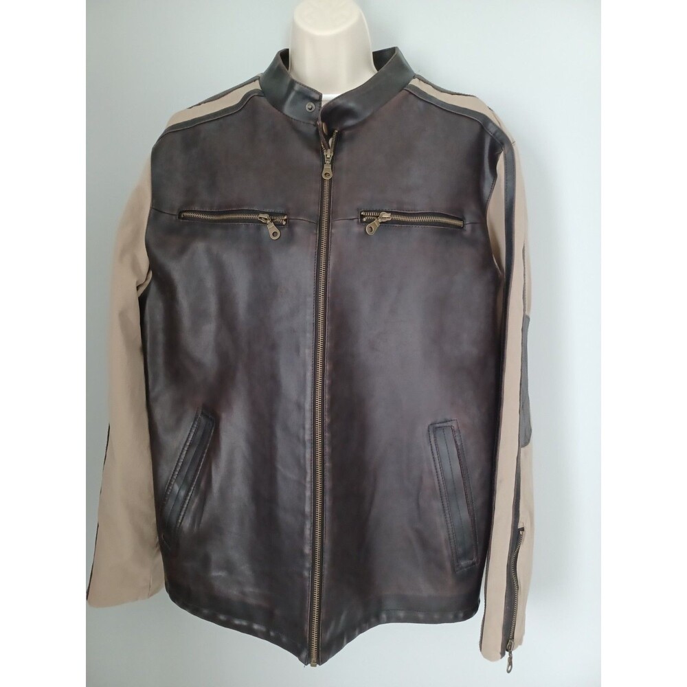 MACHINE Field Apparel Bike Jacket Mens XL Faux Leather Dk Brown